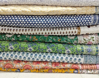 Hand Block Printed Cotton Quilt: Jaipuri Floral Queen Dohar