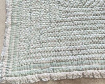 Hand-Stitched Block Print Cotton Quilt: Artisanal Bedding
