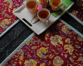 Hand Block Print Cotton Placemats, Floral Quilted Table Decor