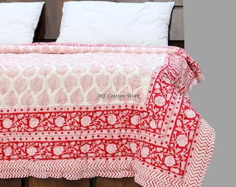 Traditional Indian Hand Block Quilt - Reversible Purple & Red Warmth for Winter - Fast Print - Authentic Craftsmanship