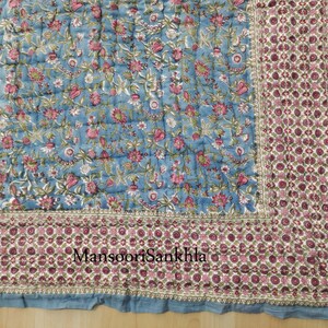 Handmade Multi Color Quilt Reversible Quilt Soft Cotton Quilt Hand Block Print Quilt Floral Print Soft Cotton Quilt, Bedding Quilt for Home