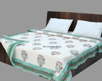 Hand Block Printed Cotton Quilt, Jaipuri Razai, Lightweight Comforter