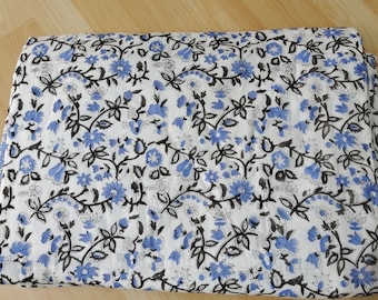 Hand Block Printed Cotton Quilt: Bohemian Floral Bedspread, Reversible Queen Coverlet