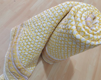 Hand Block Print Cotton Quilt, Bohemian Sun Pattern Bedspread, Reversible Indian Bedcover