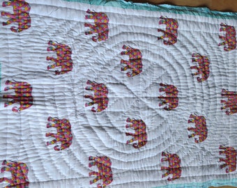 Handmade Animal Block Print Baby Quilt: Warm Winter Bedding