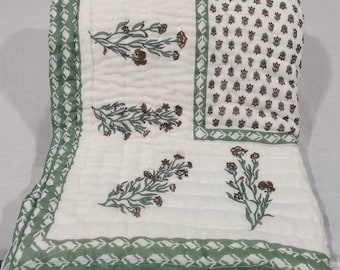 Hand Block Print Cotton Quilt: Jaipuri Razai, Queen Size Comforter
