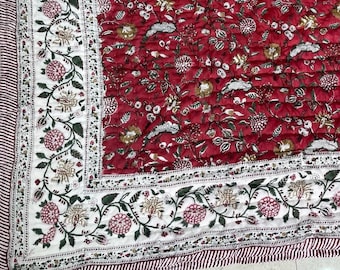 Hand Stitched Floral Quilt: Hand Block Printed Cotton Bedding