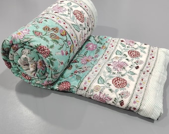 Hand Block Print Cotton Quilt – Jaipur Ornate Razai Bedspread
