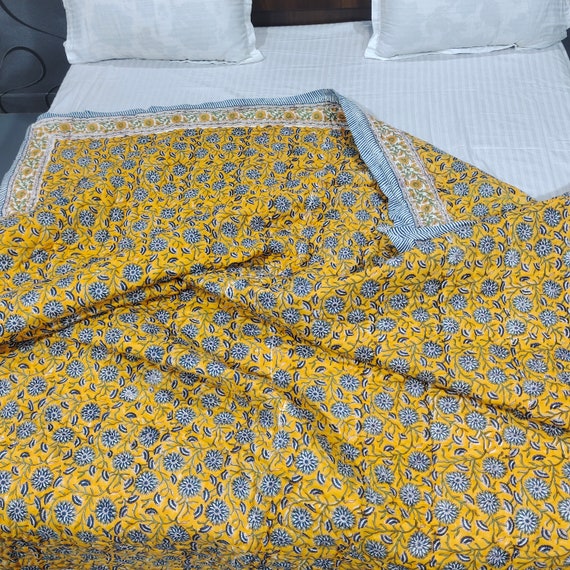 Floral Cotton Blanket Hand Block Print Bedding Quilt for Winter Use Warm and Lighter Also Puffy Queen Size 90 by 108 Inches Etsy Canada