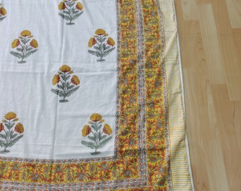 Hand Block Print Cotton Blanket: Floral Dohar AC Blanket (90x108 Inches)