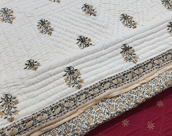 Hand Block Print Quilt: Jaipuri Queen Size Boho Bedding