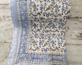 Hand Block Print Cotton Quilt: Floral Indian Bedspread