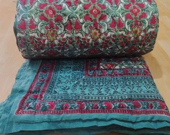 Handgemaakte katoenen quilt, omkeerbare quilt, handgestikte quilt, Indiase quiltworp, Indiase beddengoedsprei