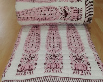 Hand Block Print Quilt: Hand Stitched Cotton Queen Size Bedding