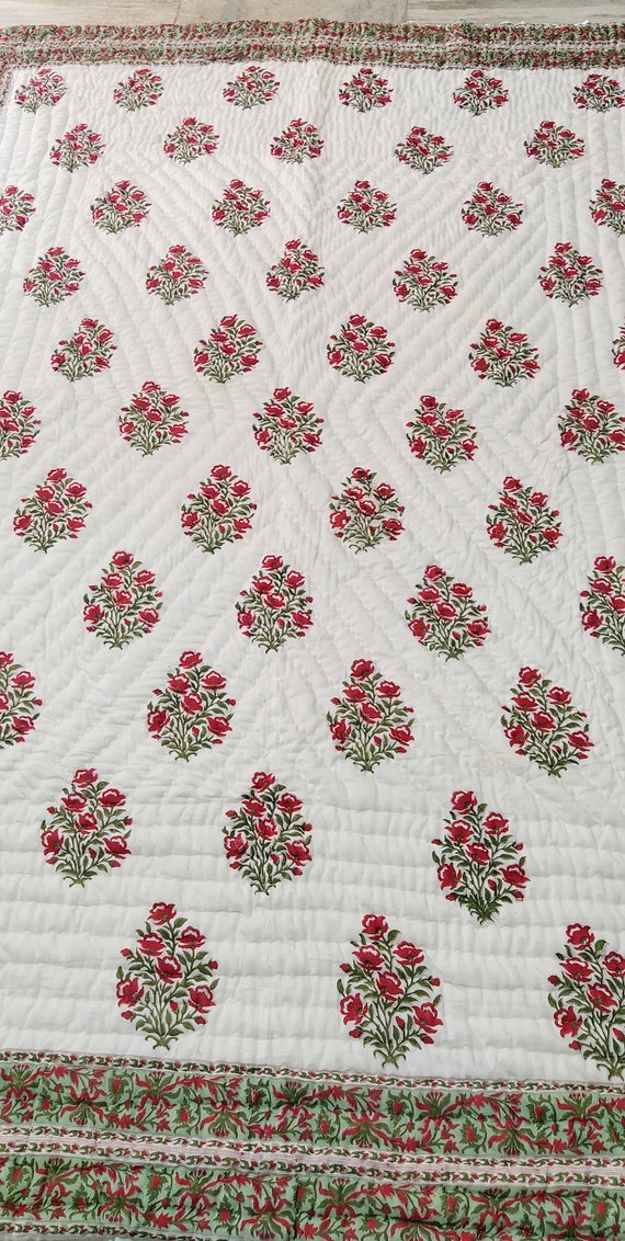 King Size Quilt Handmade Floral Quilt Cotton Hand block Print Etsy