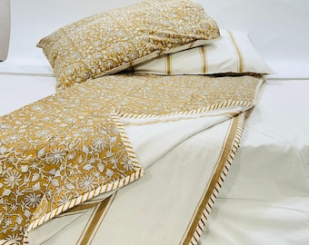 Hand Block Printed Cotton Dohar Blanket: Lightweight AC Bedspreads
