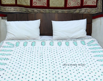 Hand Block Print Cotton Quilt | Brown Floral Jaipuri Queen Razai