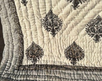 New Floral Butta Hand Block Print Cotton Quilt: Jaipuri Reversible Razai