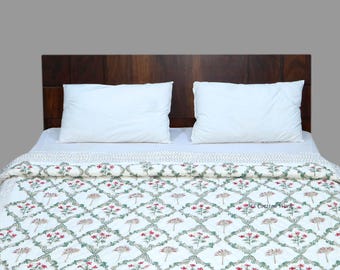 Hand Block Print Cotton Quilt: Reversible Indian Razai, Soft Jaipuri Style