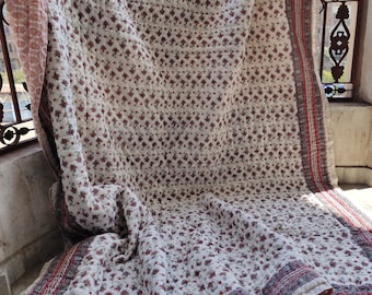 Hand Block Printed Jaipur Quilt: Reversible Cotton Double Bed Quilt