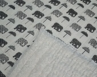 Elephant Print Quilt: Hand Block Printed Cotton Quilt