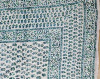 Handmade Indian Queen Cotton Quilt: Reversible Block Print Bedspread