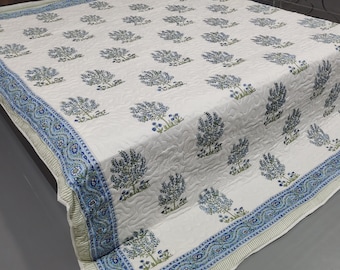 Hand Block Print Kantha Quilt: Indian Jaipuri Bedding