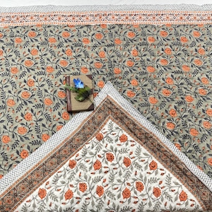 Grey or orange Floral quilt,  queen blanket, double size quilt, handmade fluffy winter quilt, indian hand stitched quilt