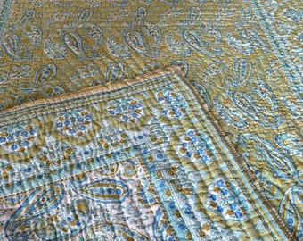 Hand-Stitched Paisley Queen Quilt: Reversible Cotton Bedding