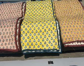 Hand Block Print Cotton Quilt | Jaipur Floral Bedding