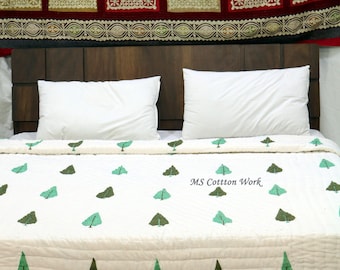 Hand Block Printed Cotton Quilt: Lightweight Bed Coverlet