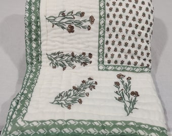 Hand Block Print Cotton Quilt: Jaipuri Reversible Razai, New Decor