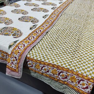 Reversible Queen Quilt: Hand Block Print Cotton Blanket
