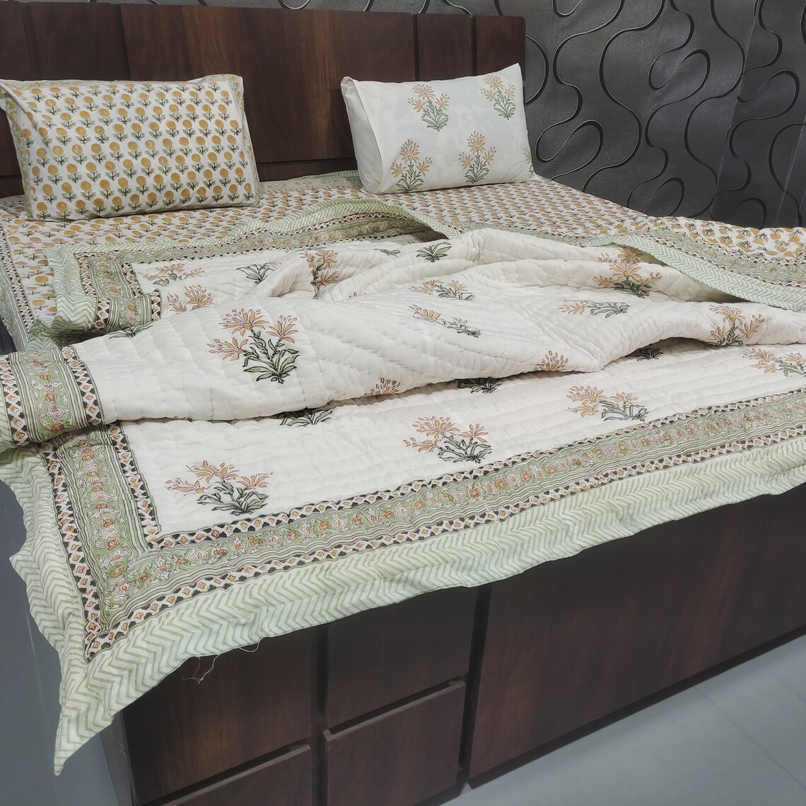 Cotton Quilt Block Print Bedding Set 1 PCS Bed Sheet / 2 Etsy