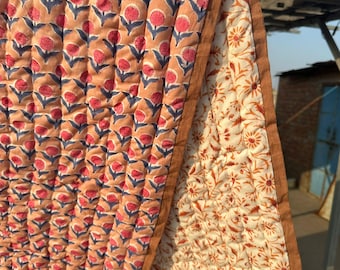 New Floral Print Cotton Quilt: Jaipuri Reversible Razai Small Buta Pattern
