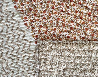 Hand Block Print Cotton Quilt: Floral Red, Ultra Warm