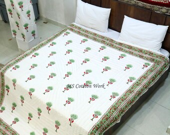 Hand Block Printed Cotton Quilt | Indian Tree of Life Bedspread