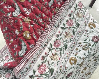 Hand Stitched Block Print Quilt: Natural Cotton Bedding