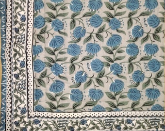 Hand Block Print Cotton Quilt: Floral Hand Stitched Queen Bedding