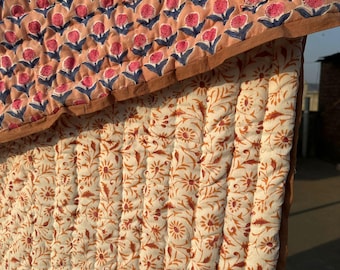 Handmade Small Buta Pattern Floral Print Cotton Quilt: Jaipuri Reversible Razai