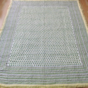Hand Block Print Cotton Quilt: Handmade Floral Bedspread