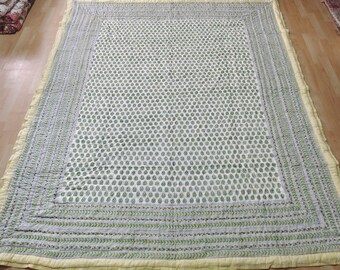 Hand Block Print Cotton Quilt: Handmade Floral Bedspread