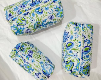 3 Makeup Bag Set, Cotton pouch Bag, Toiletry Bags, Cosmetic Bag,Block Print Bag, Block Print Makeup Bag, Waterproof Toiletry Bag