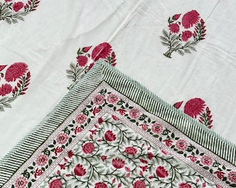 Hand Block Print Cotton Dohar Blanket - Reversible Floral Design