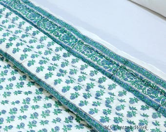 Hand Block Printed Cotton Quilt: Lightweight Bedding Coverlet