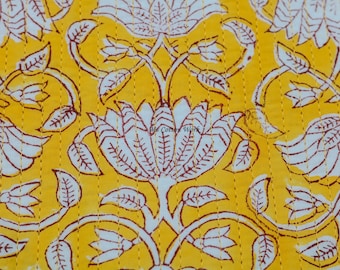 Block Printed Cotton Table Mat and Napkin Set: Floral Dining Decor