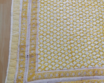 Reversible Cotton Quilt: Hand Block Print Bohemian Bedspread