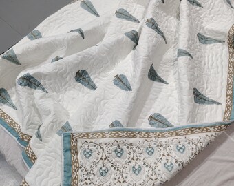 Indian Cotton Quilt: Reversible Hand Block Print Bedding Set