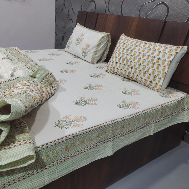 Cotton Quilt Block Print Bedding Set 1 PCS Bed Sheet / 2 Etsy