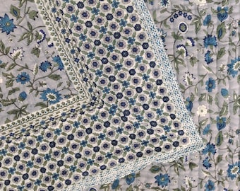 Hand Block Printed Cotton Quilt: Indian Queen Reversible Bedspreads